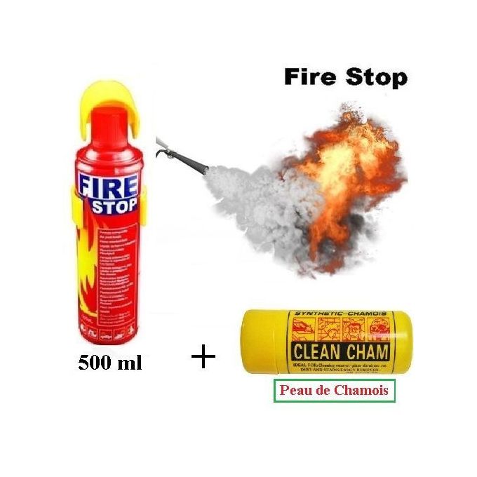 Extincteur Fire Stop Feu incendie 500ml Voiture Maison +Peau de Chamois